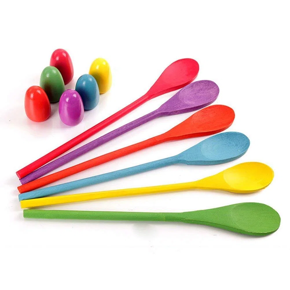12 Pcs Egg Cucchiaio Set di Gioco,Egg and Spoon Relay Race Cucchiaio Uovo Giocattolo per Bambini
