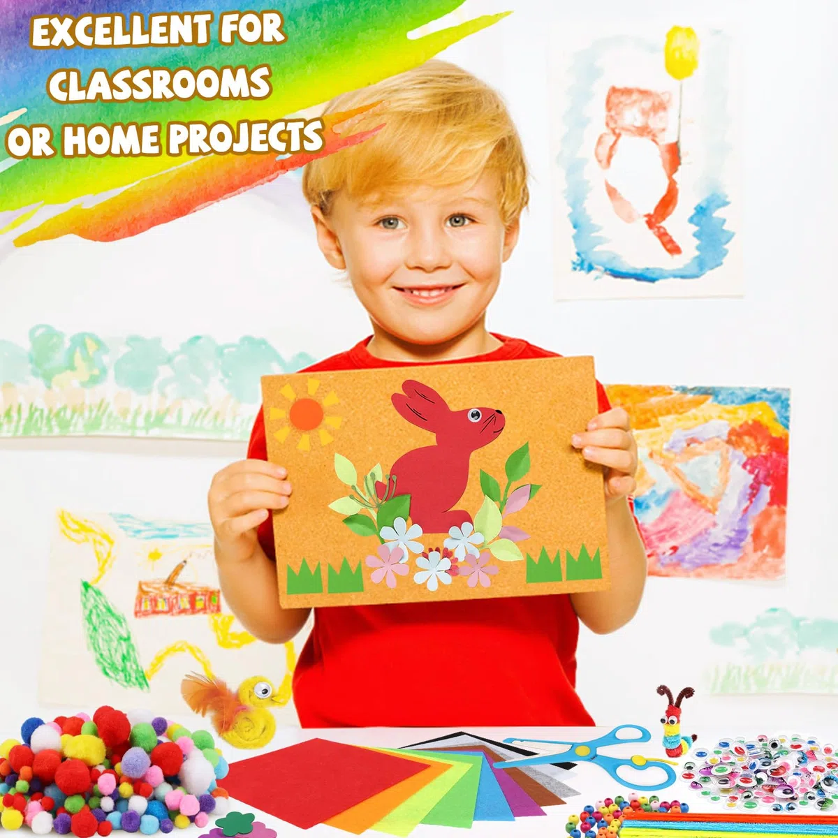 DOITEM Pulire tubi Forniture Artigianali, 1000+ Pcs Arti Artigianato Forniture fai da te Scuola Craft Project Compreso Pipe Cleaner Wiggle Googly Occhi Pom Poms per bambini Età 4 5 6 7 8 Regali