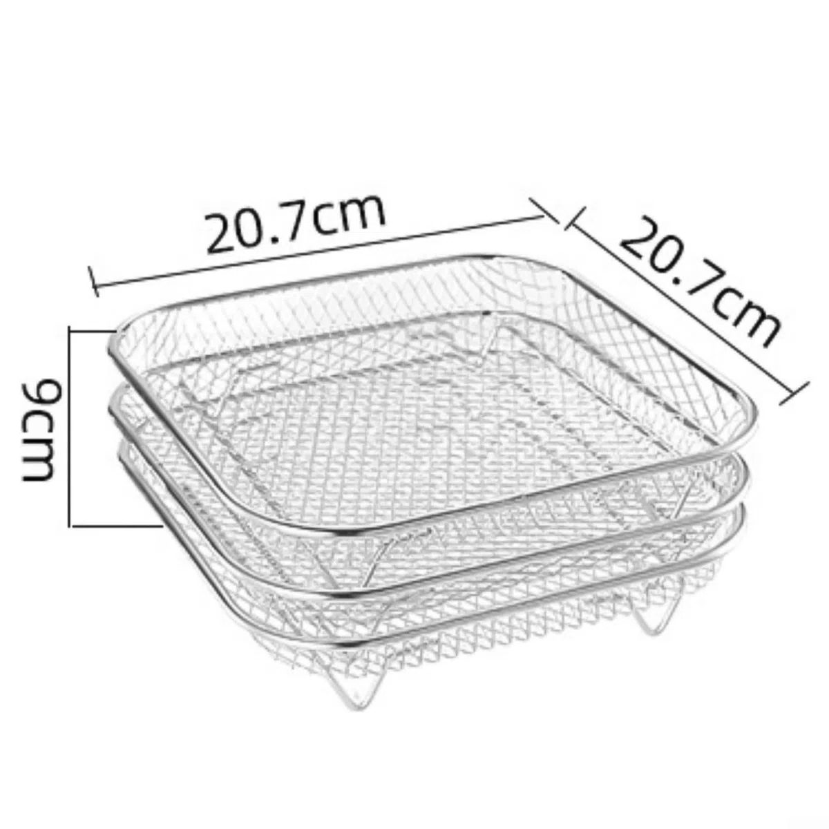 Griglia per friggitrice ad aria in acciaio inox a 3 livelli, 20,3 cm, impilabile, con pinze, da cucina, argento