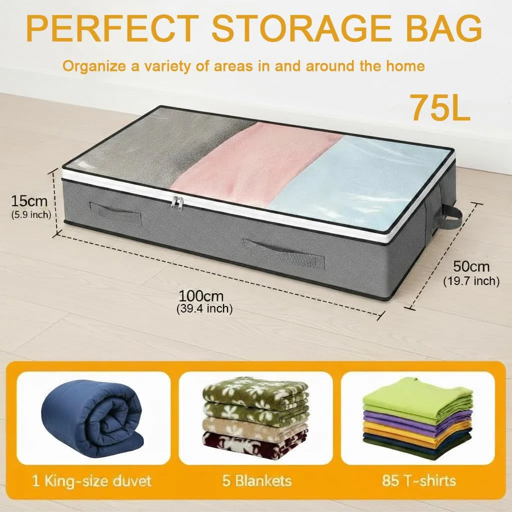 Romon Scatole per Armadio, 3 Pezzi 75L Scatole per Vestiti, Scatola per Organizer Armadio Pieghevole, Scatoloni per Trasloco Contenitori Sottoletto Salvaspazio per Coperte Biancheria da Letto, Grigio