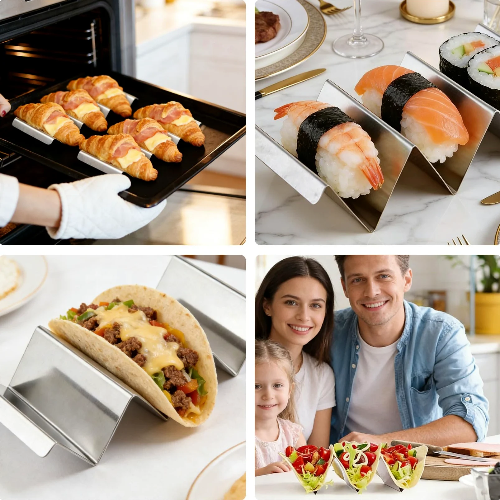 6 Pezzi Porta Tacos, Porta Tortillas, Supporto per Tacos in Acciaio Inox con Manici, ognuno può Contenere Fino a 3 Taco, per ristoranti casalinghi