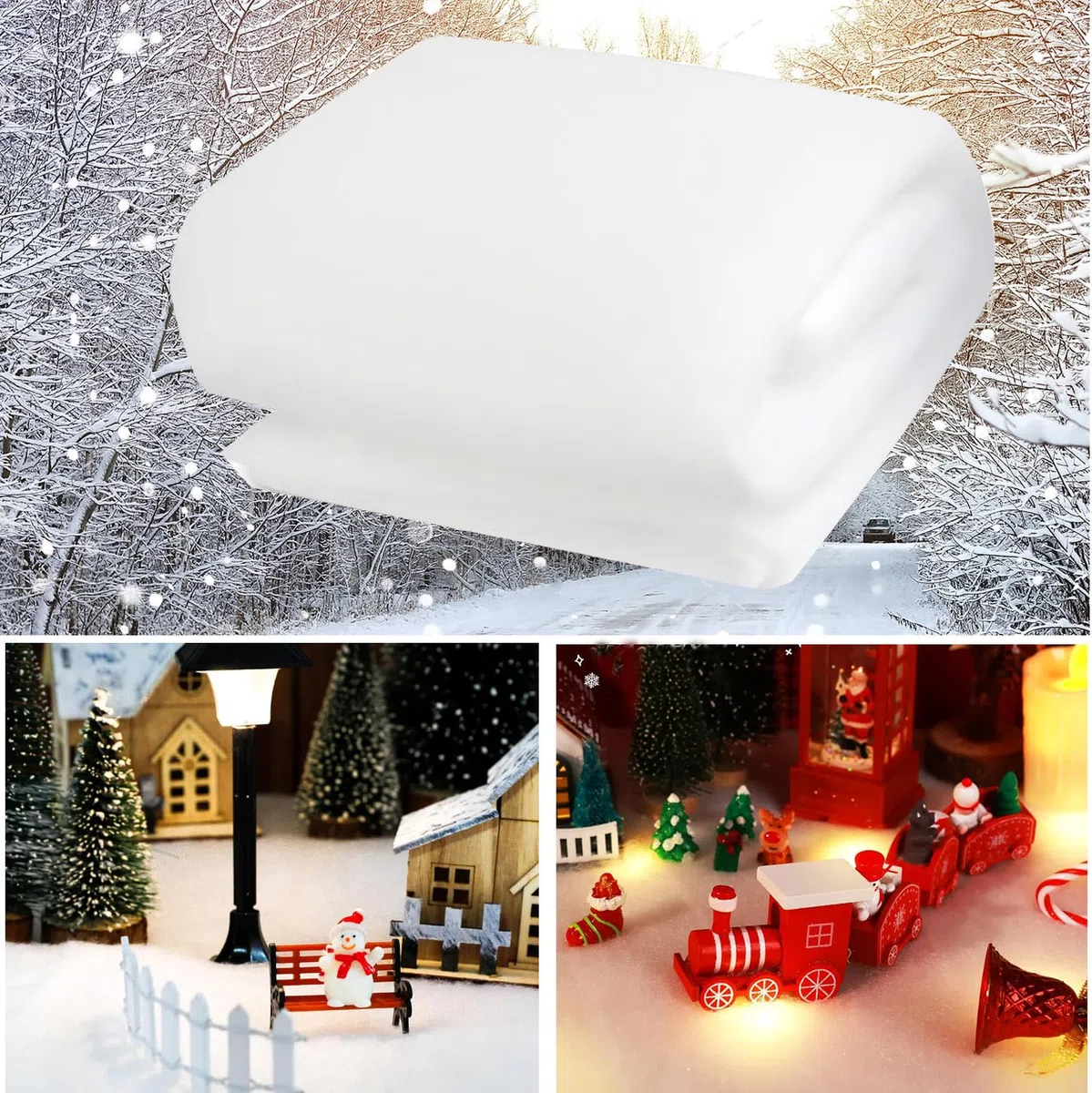 Neve Finta Natalizia,80 * 240cm Neve Artificiale per Decorazioni,Soffice, Morbido e Candido di Decorazioni Albero di Natale,Neve Finta Decorazioni Natalizie (5 Metri di Luce)