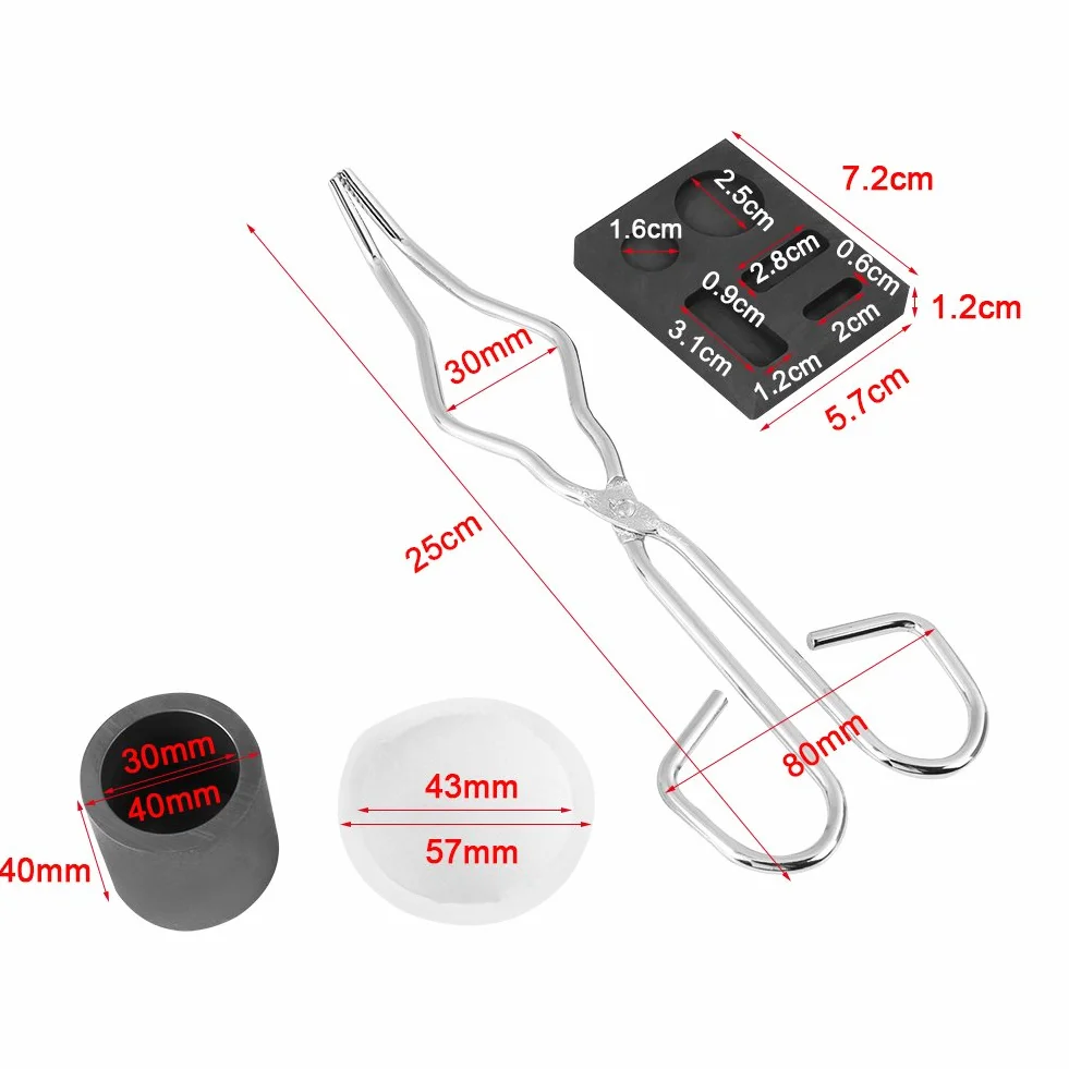 Tyenaza Kit Crogiolo per Fonderia, Kit Crogiolo in Grafite da 4 pezzi, Set di pinze e Ciotole per Crogioli di Grafite, Set di Crogioli + Pinze + Ciotole + Stampi per la Fusione di oro e Argento