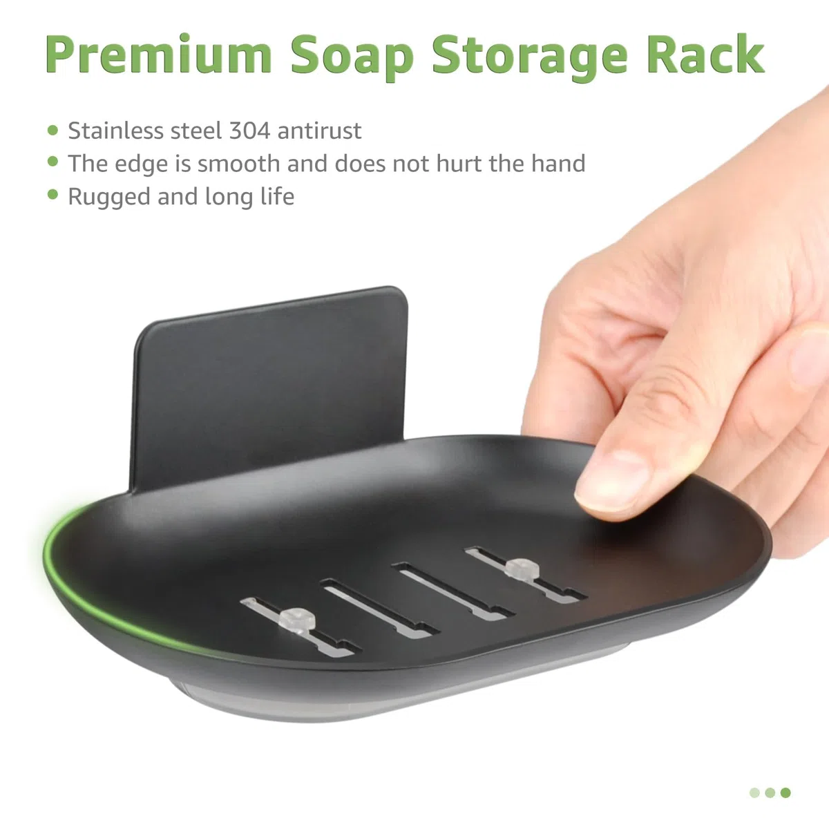Porta Saponetta da Muro Autoadesivo,Portasapone con vaschetta raccogligocce,Cucina Bagno Portasapone da Acciaio Inox, No Foratura Porta Saponetta Scolo per Riporre Spugne di Sapone(Nero)