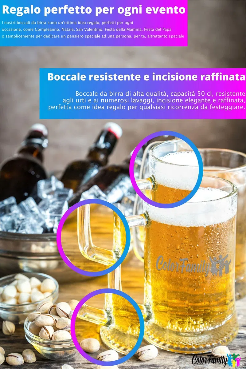 Colorfamily Boccale Birra Papà 50 cl Buona prima festa del papà cuori birra e biberon Idea regalo