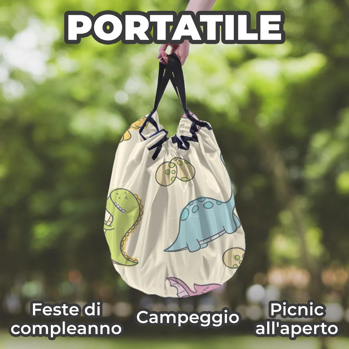 Grande borsa di stoccaggio per giocattoli | Tappeto da gioco pieghevole | Borsa dinosauro con cordoncino | Idee per l'organizzazione