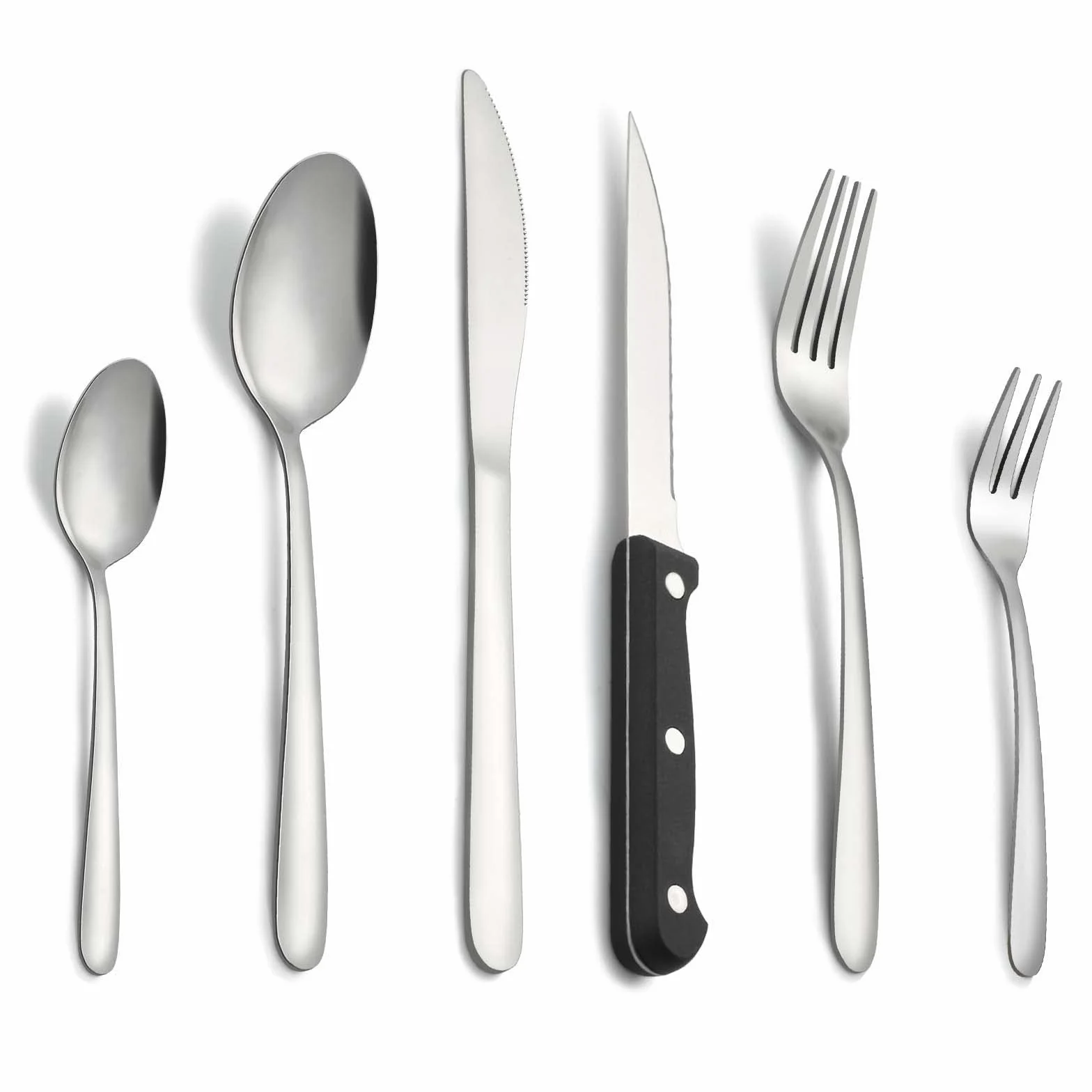 Pleafind set posate da 72 pezzi, acciaio inox 12 persone per uso alimentare, in argento con coltello, cucchiaio, forchetta, coltello da bistecca, lavabili in lavastoviglie