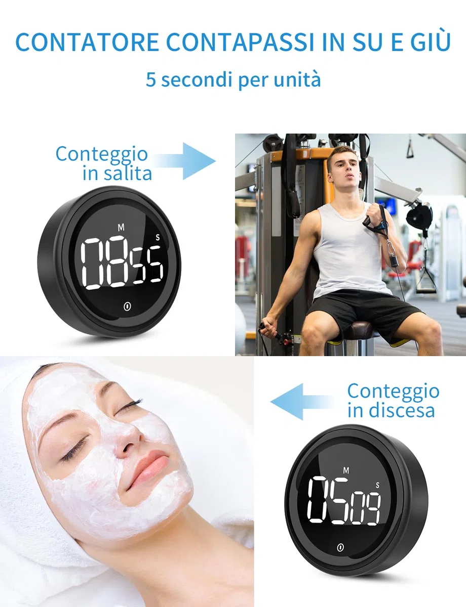 LIORQUE Timer da Cucina, Digitale Timer, Magnetico Timer con Conto, 2 Livelli di Luminosità, 3 Livelli di Volume, Display a LED, per Cucinare, Uovo, Palestra, Studio sui bambini, Lavoro (Nero)
