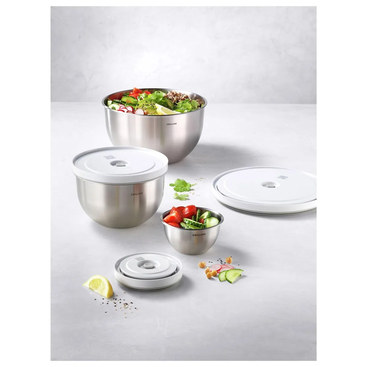 Zwilling - Set di 6 insalatiere sottovuoto Fresh and Save - 12-18-24 cm, acciaio inossidabile, argento - ZWILLING