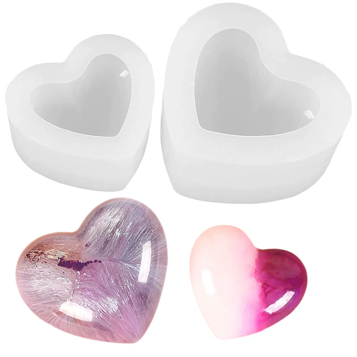 Hyxodjy 2 Pezzi Stampo in Silicone a Forma di Cuore,Forma di Cuore Stampi per Resina Amore Muffa del Sapone del Cuore 3D Stampi in Silicone di Cuore per Creazione di Gioielli, DIY, Sapone Artigianati