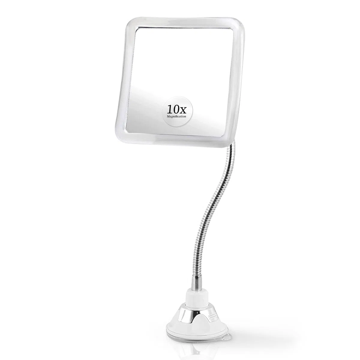 Mirrorvana Specchio ingranditore 10X con collo flessibile per trucco - specchio da tavolo con ventosa per bagno, toeletta e viaggio - magnifying makeup mirror - 16cm x 16cm (Cornice traslucida)