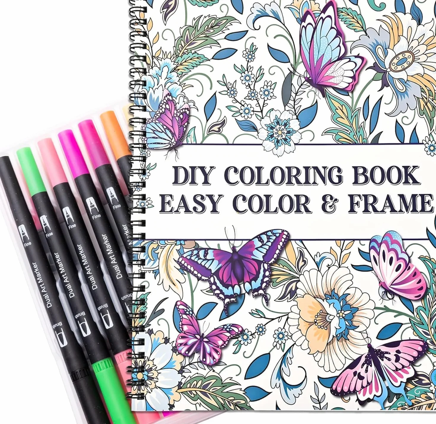Set di Libri da Colorare per Adulti con 36 Pennarelli, Mandala Fiori Animali, Rilassamento Antistress