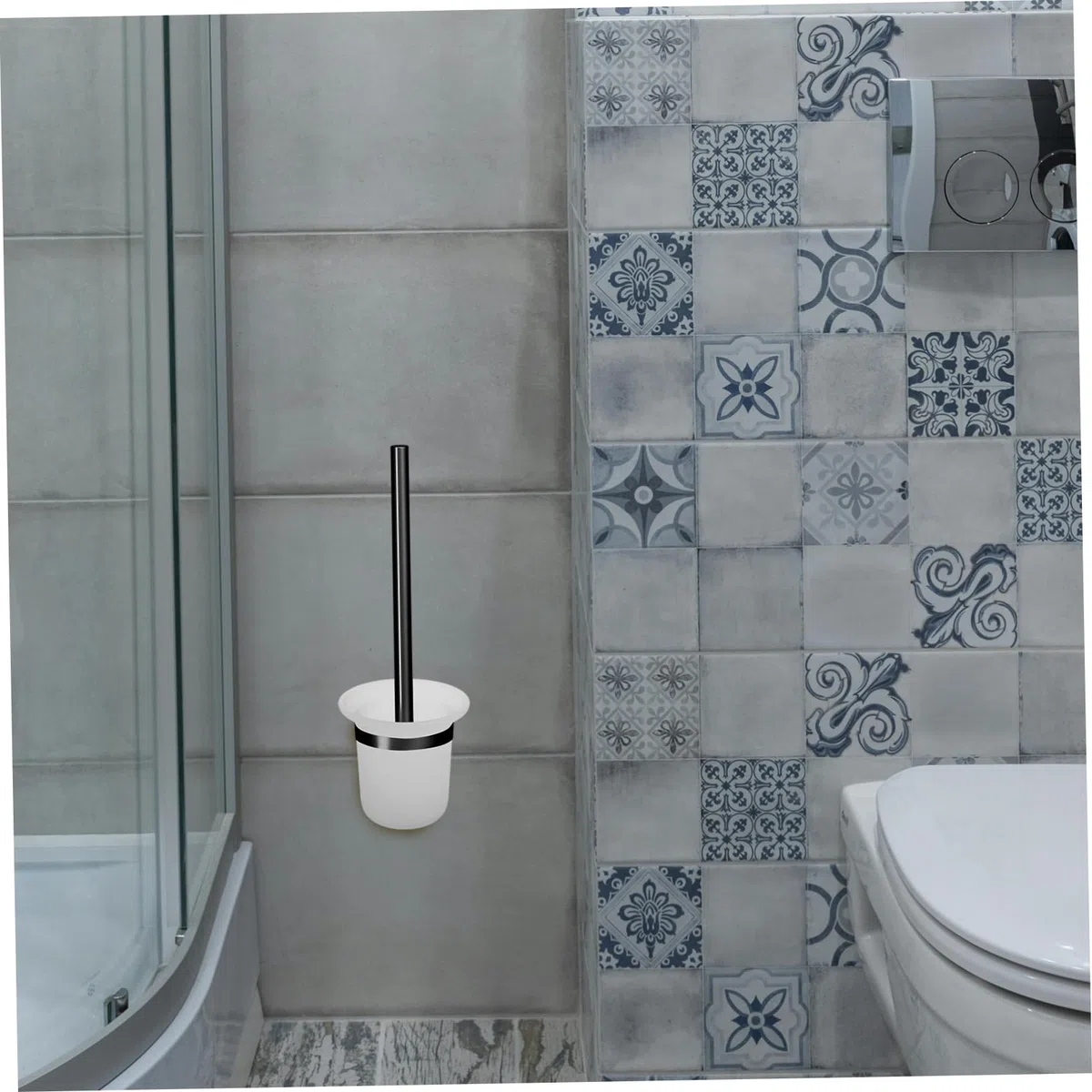Vaso Wc in Vetro Opaco da Parete, Porta Scopino per Wc Multifunzionale Supporto Antiscivolo per Bagni di Casa e Luoghi Pubblici