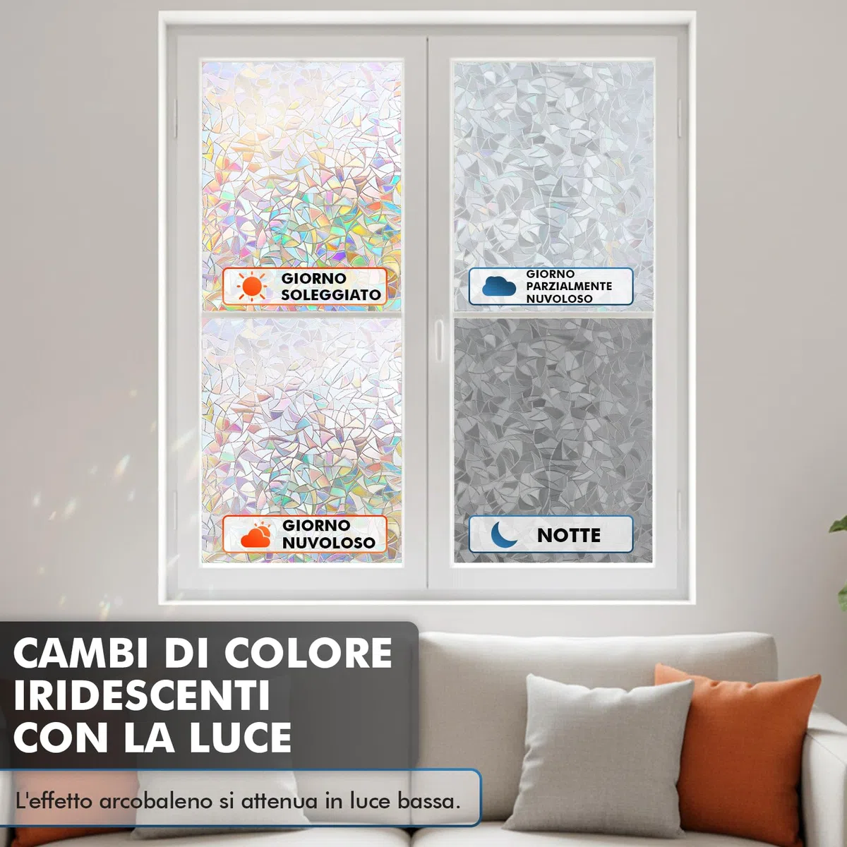 shinfly Pellicola per Vetri Finestre Decorativa, Pellicola Adesiva Vetri Elettrostatica 44.5x200cm, Vetrofanie per Finestre 3D Arcobaleno Adatto per Ufficio Bagno Camera da Letto Soggiorno Cucina