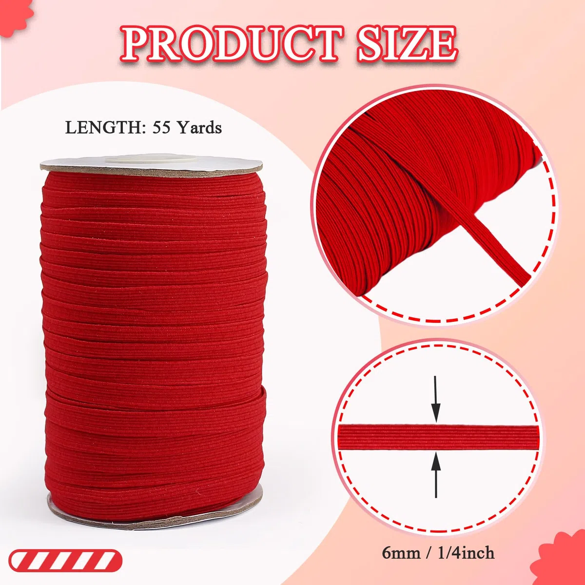 FQTANJU Rotolo di nastro elastico da 6 mm (50 yards) – 1/4 di pollice piatto intrecciato elastico per cinture, cucito, pantaloni, abbigliamento e fai da te