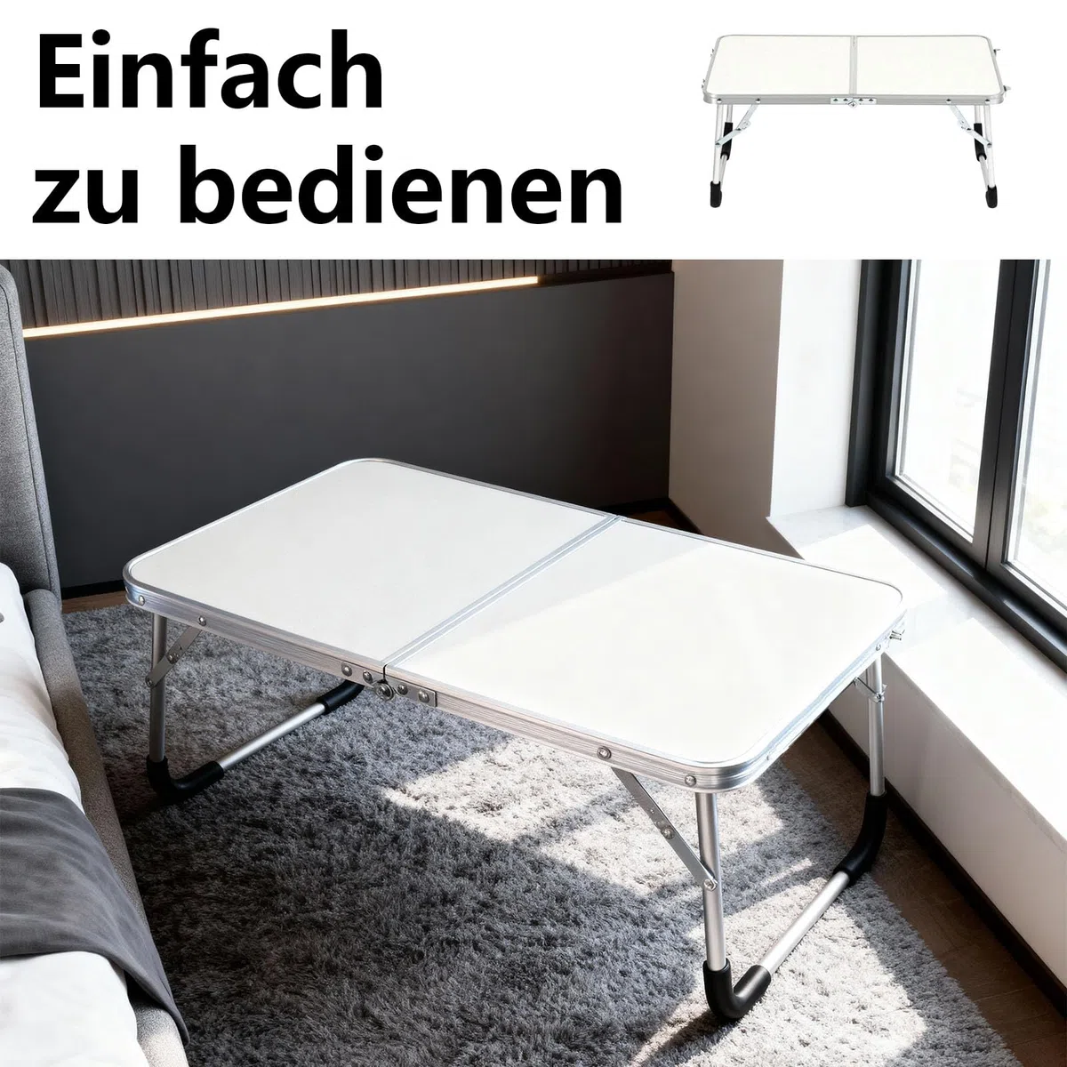 Tavolino da Spiaggia, 61 x 40 x 26 cm Alluminio struttura Tavolino da Spiaggia Pieghevole, Petite Pliante Table Camping con blocco, per uso Interno ed Esterno, Bianco