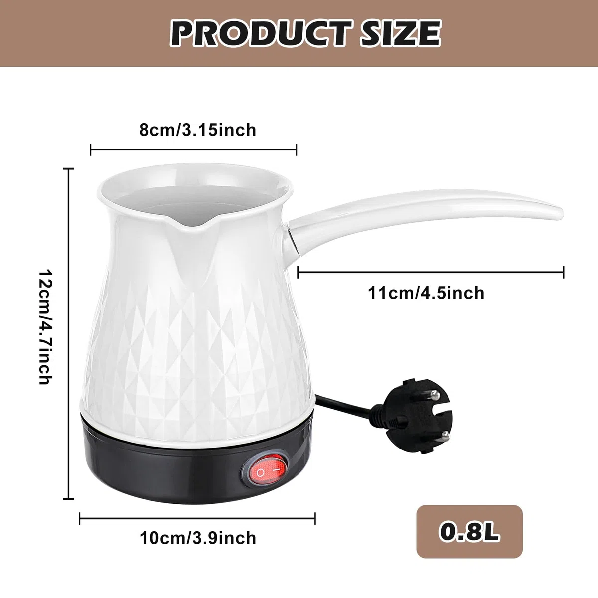 Vegena Caffettiera A Induzione, 500 Ml Caffettiera Turca, Caffettiera Da Campeggio, Caffettiera Elettrica Per Tè E Latte,Tacchino Per Tè Espresso(Bianco)