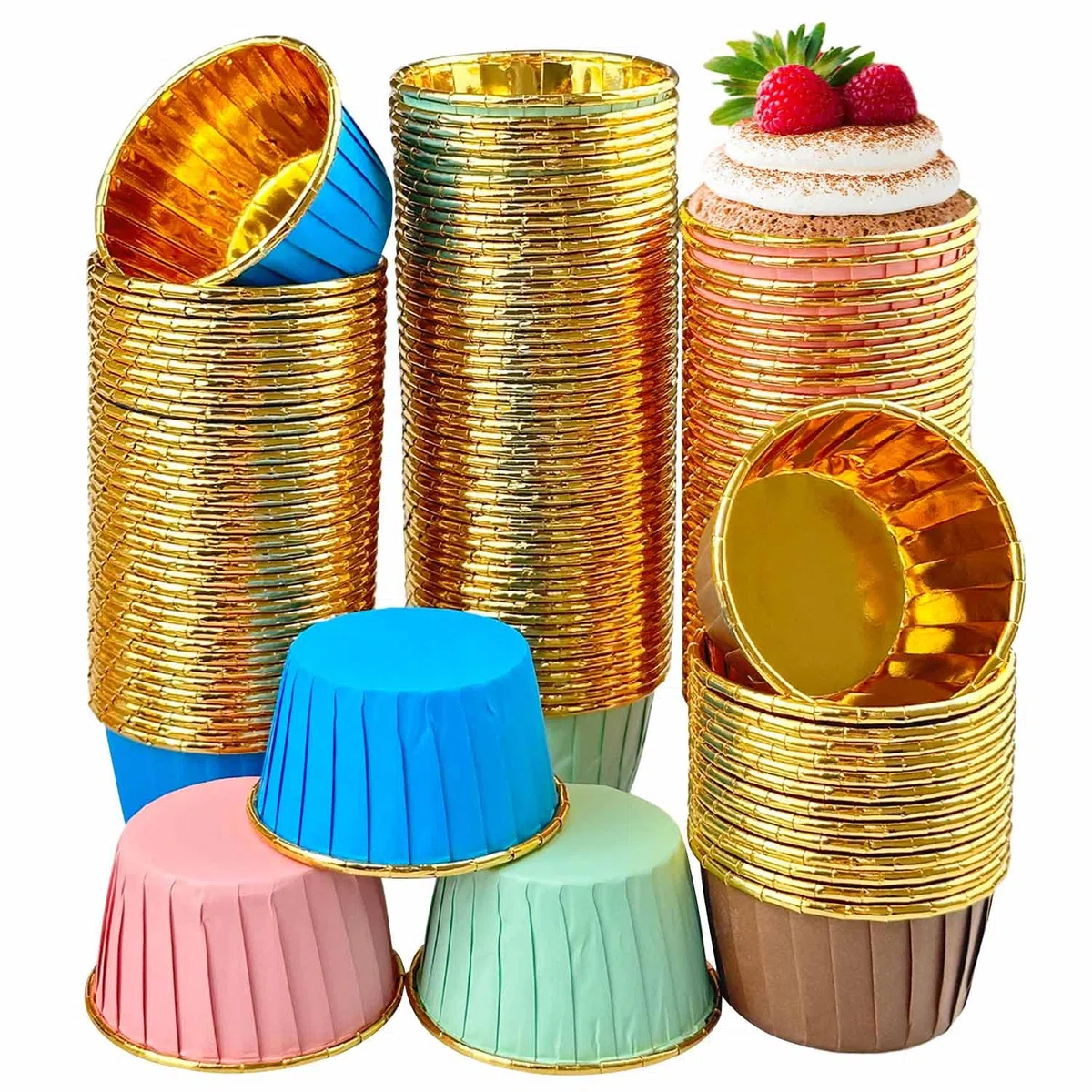 Stampi per muffin, 200 pirottini di carta, per cupcake, adatti per compleanni, matrimoni, feste, anniversari, Natale (4 colori)