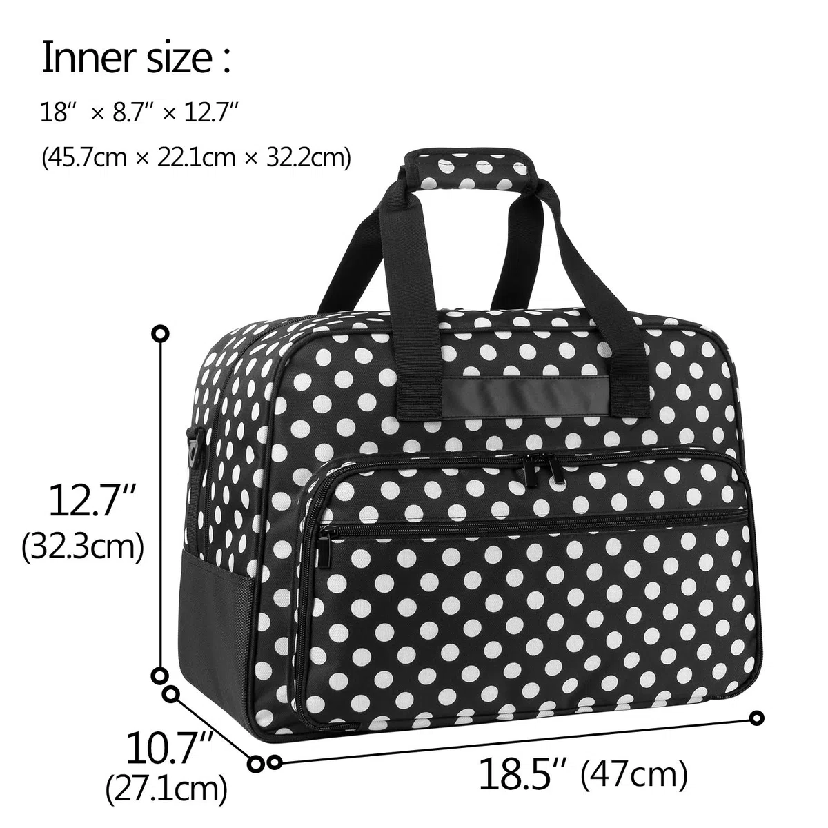 Yarwo Borsa per Macchina da Cucire, Borse da Trasporto per Macchina da Cucire Adatto per la Maggior Parte delle Macchine da Cucire Universali, con Imbottitura e Fondo Antiscivolo, Nero Puntino