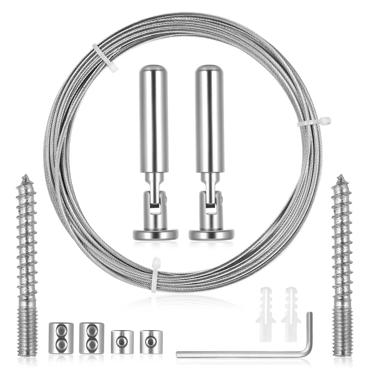 Cavo Acciaio per Tende, 5 Metri Filo in Acciaio Inox, Corda di Tensionamento, Cavo Stendibiancheria Metallico per Esterno Tenda Quadri Bucato
