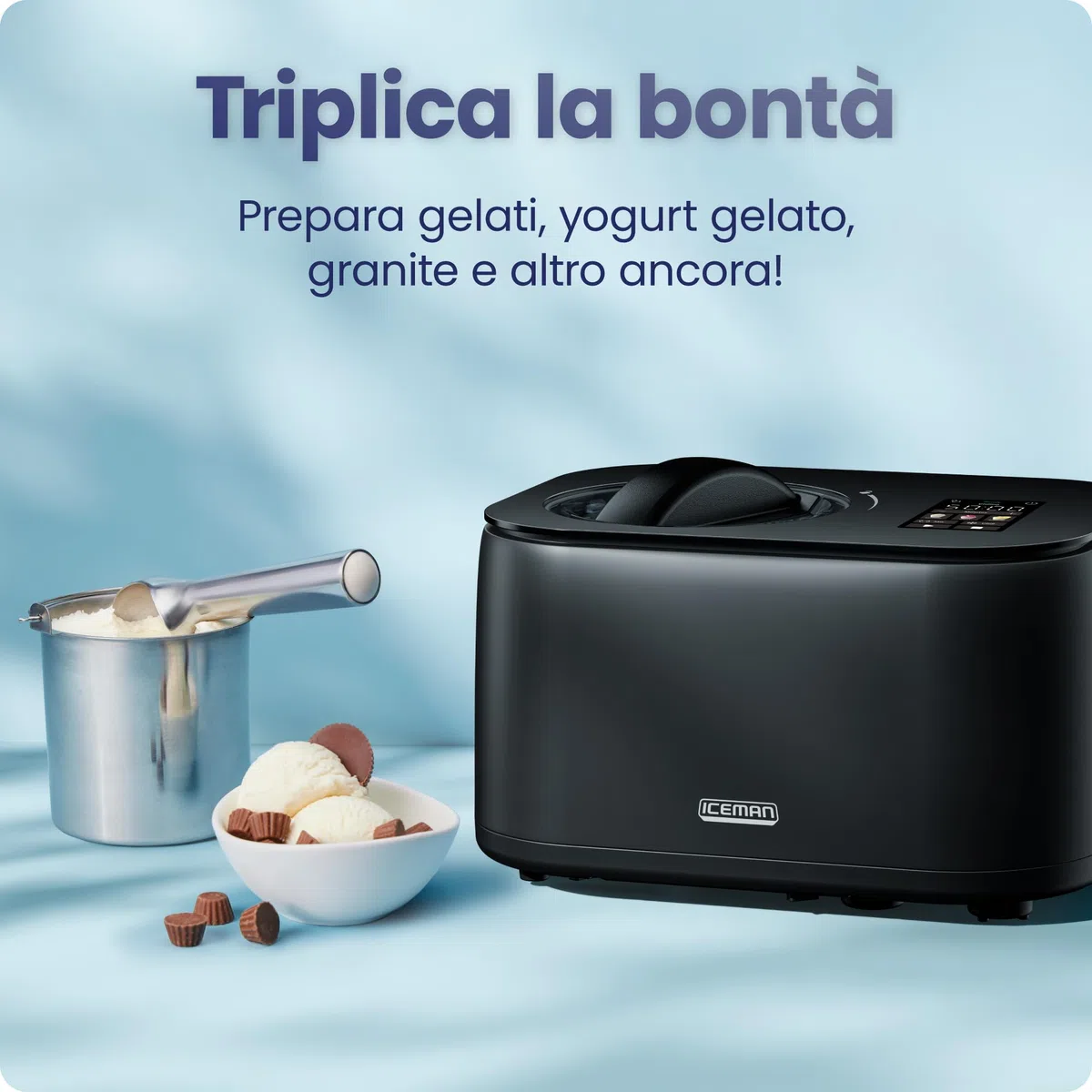 Iceman da Chefman Gelatiera, Niente Pre-congelamento, con Compressore Integrato, Per Gelato, Yogurt Gelato, Sorbetto, Gelato Italiano, Display Digitale e 3 Preimpostazioni