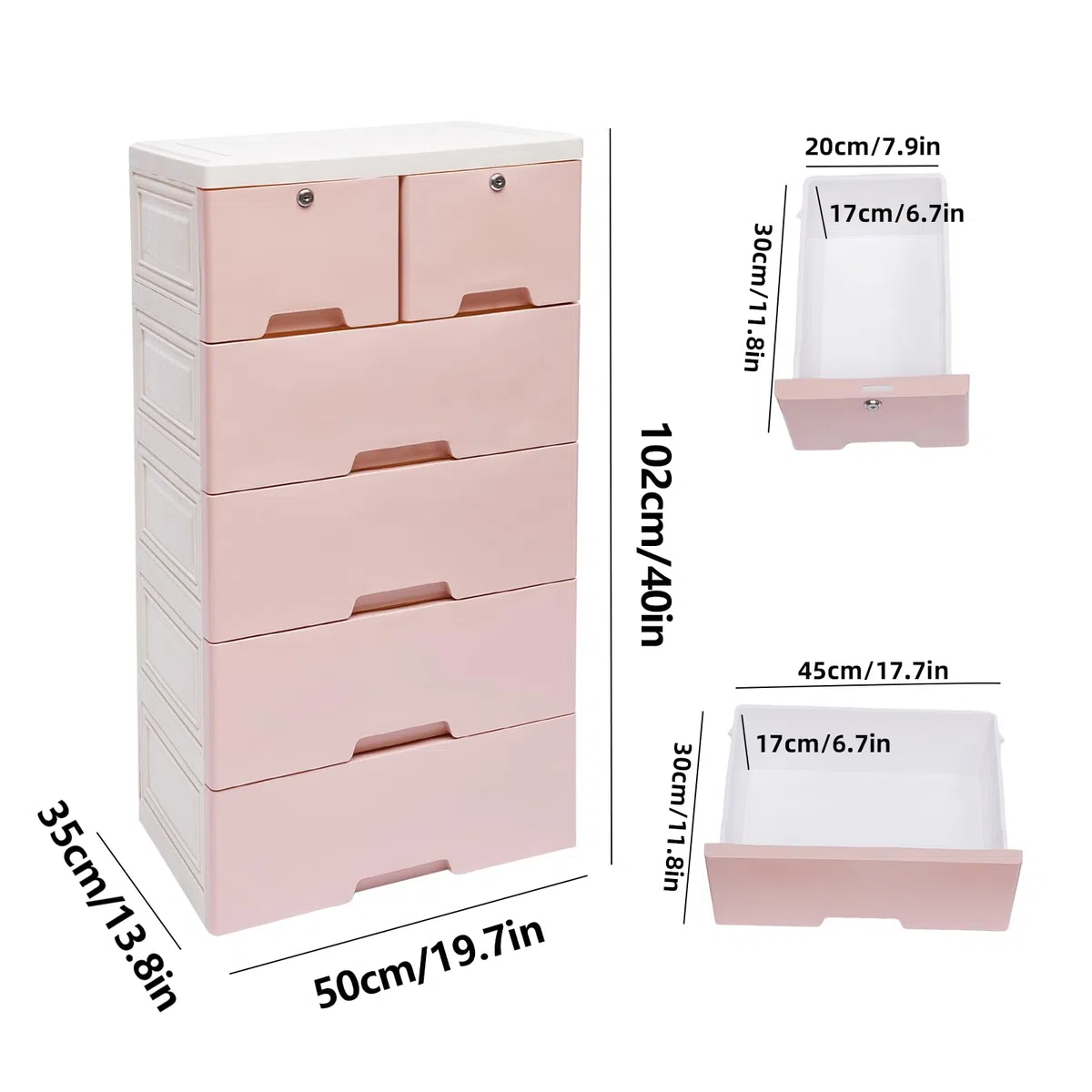 Torre portaoggetti in plastica, cassettiera con 6 cassetti e 4 ruote, modernità per soggiorno, camera da letto, larghezza 50 x profondità 30 x altezza 120 cm (rosa)