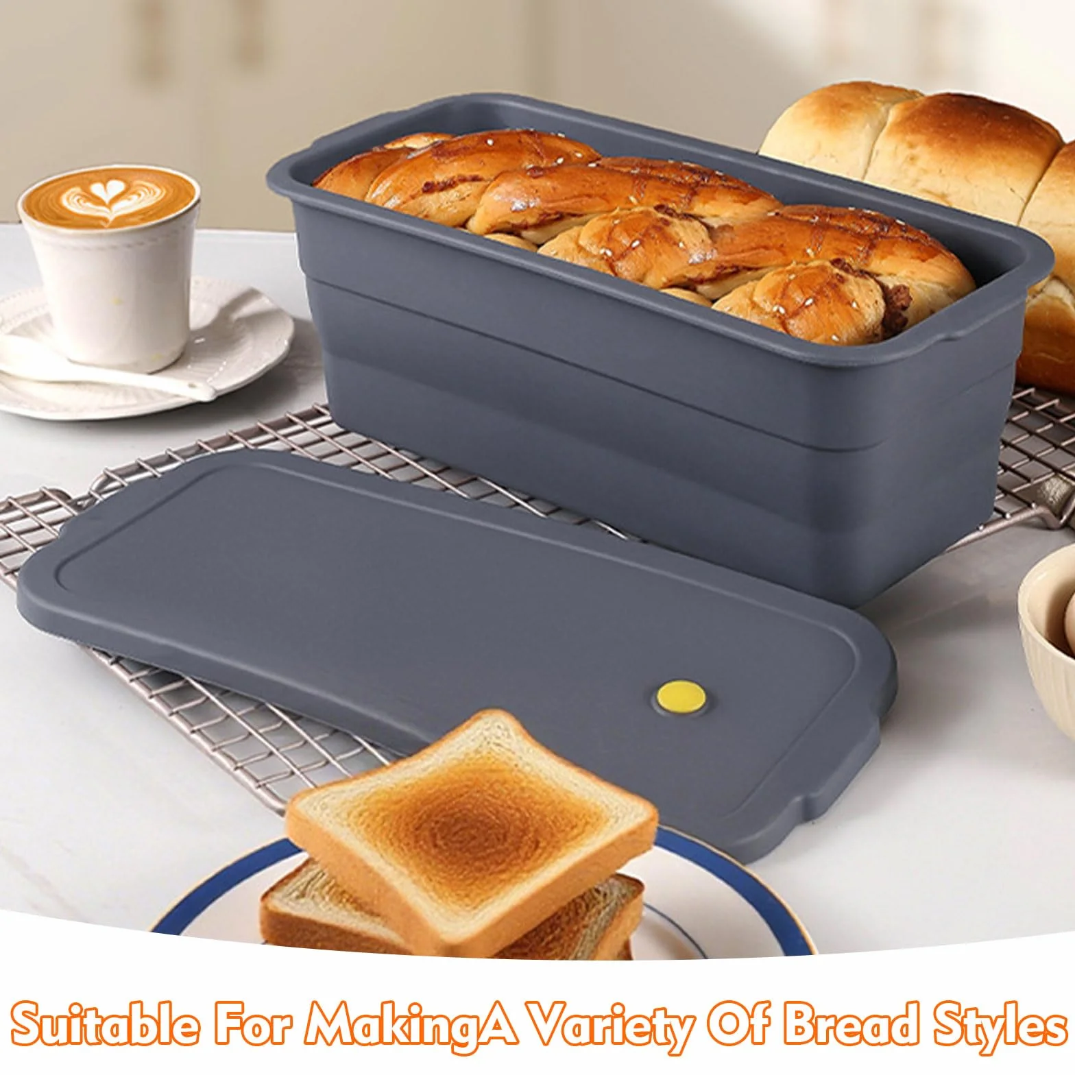 Stampo per Pane in Cassetta con Coperchio, Stampo Plumcake Silicone Pieghevole 3500ml, teglia plumcake, Antiaderente e Resistente al Calore, Facile da Pulire, per Dolci, Pane, Plumcake, Toast