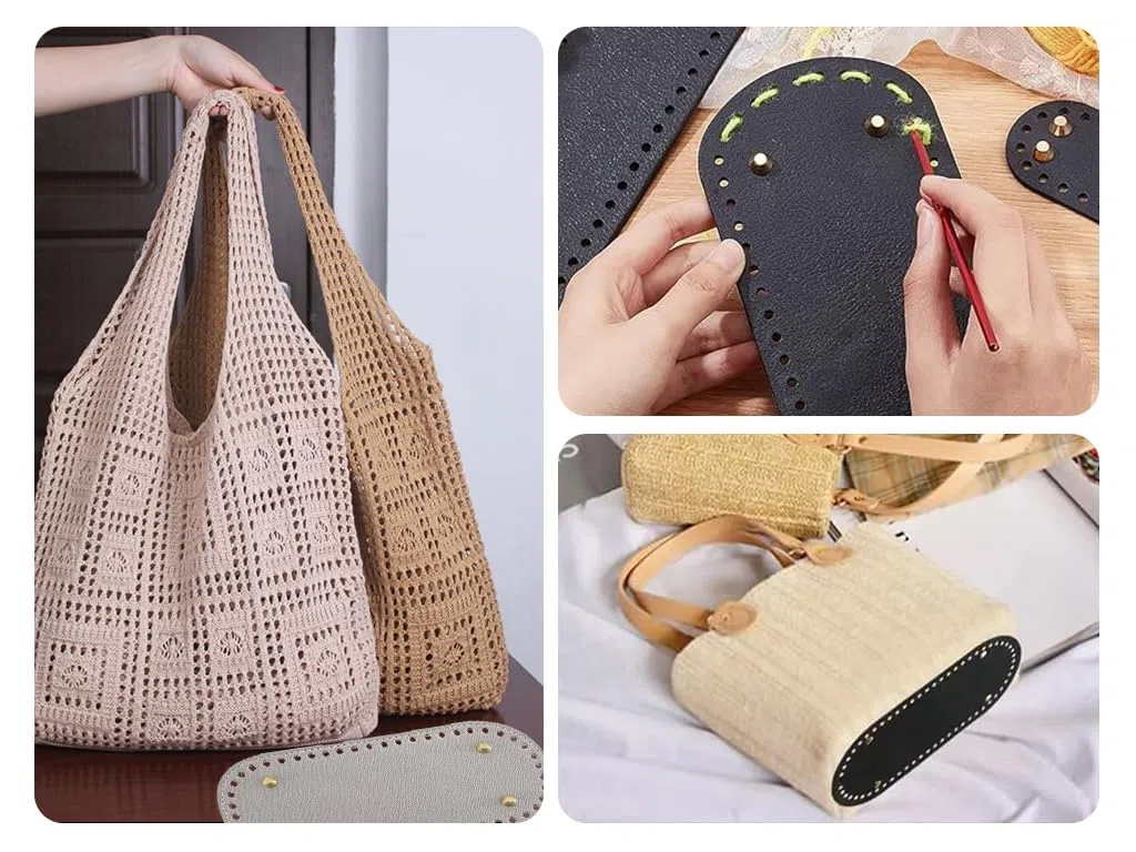 Anlising 8 Pezzi Fondi per Borse Uncinetto, Fondo Borsa Uncinetto, Invia 2 Uncinetto, Fondo Borsa in Pelle PU,Basi per Borse con Fori, Artigianale Fondo per Borsa, per Borsa A Tracolla DIY (22 x 10CM)
