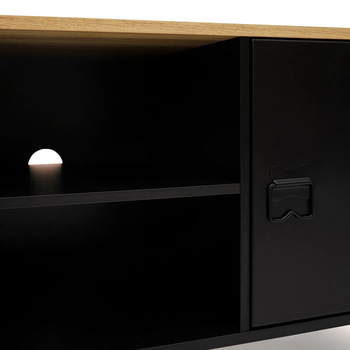 IDMarket - Mobile TV ESTER 113 cm con 2 ante in metallo nero e piano in legno industriale