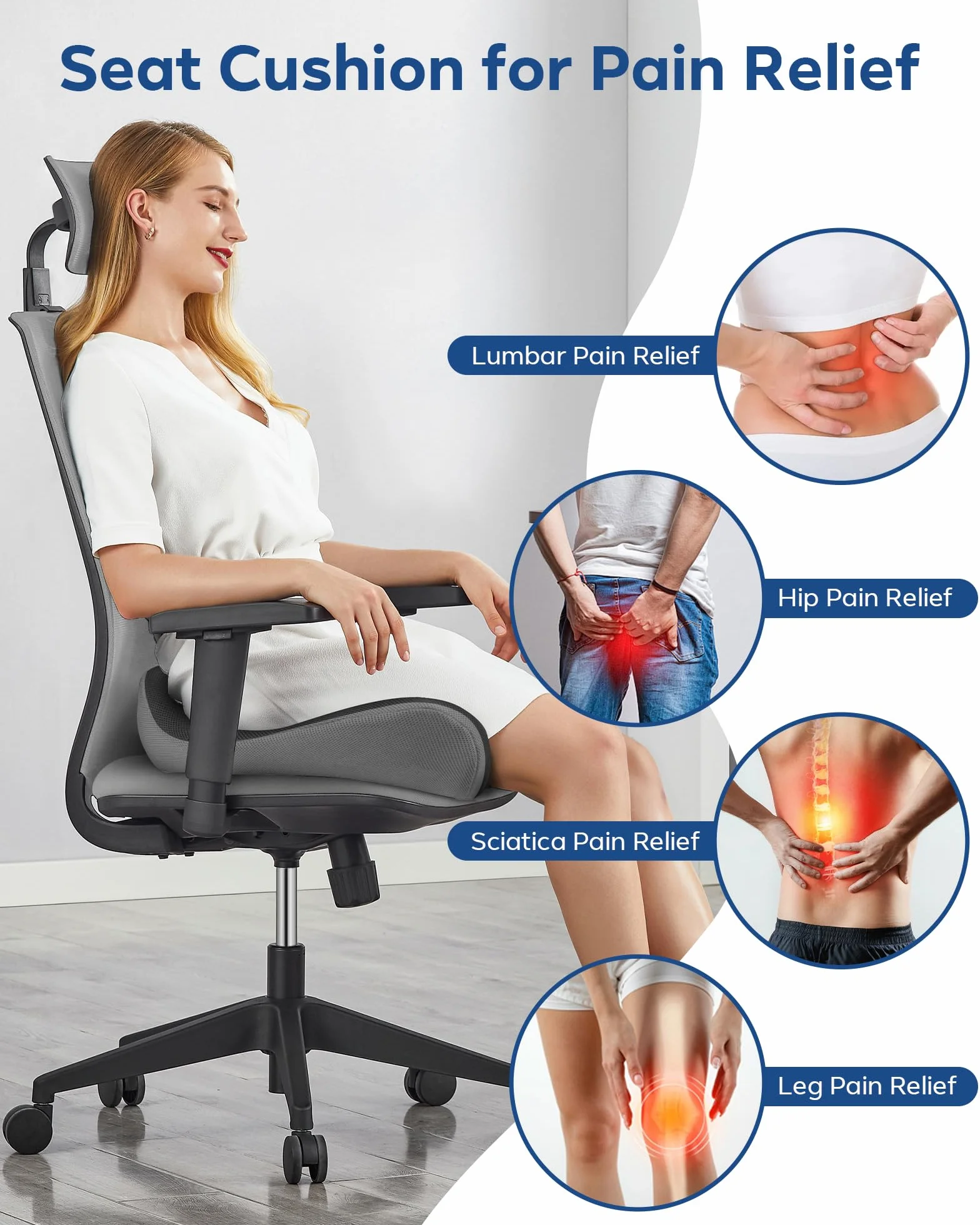Feagar Cuscino Sedia Ufficio con Memory Foam - Cuscino Ortopedico Seduta per Alleviare Dolore al Coccige - Cuscino Ergonomico Sedia Ufficio - Design di Supporto Ideale per 80-120 kg