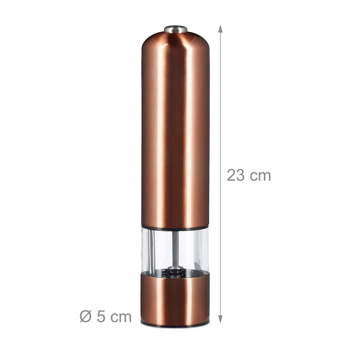 Relaxdays Macina Pepe e Sale, Acciaio con Macinino in Ceramica, Funzionamento a Batterie, Illuminazione LED, Bronzo