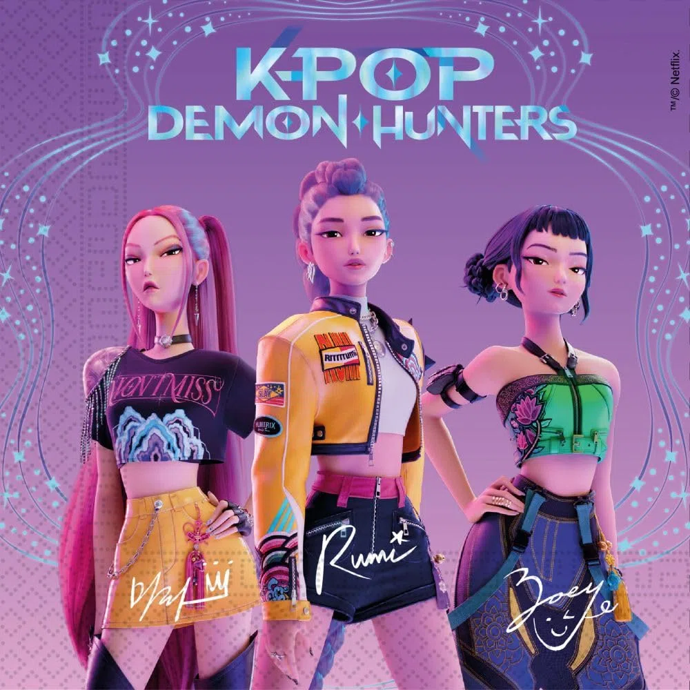 Procos Kpop Demon Hunters - Set per feste, 37 pezzi, piatti di carta, bicchieri di carta, tovaglioli, tovaglia per compleanno dei bambini