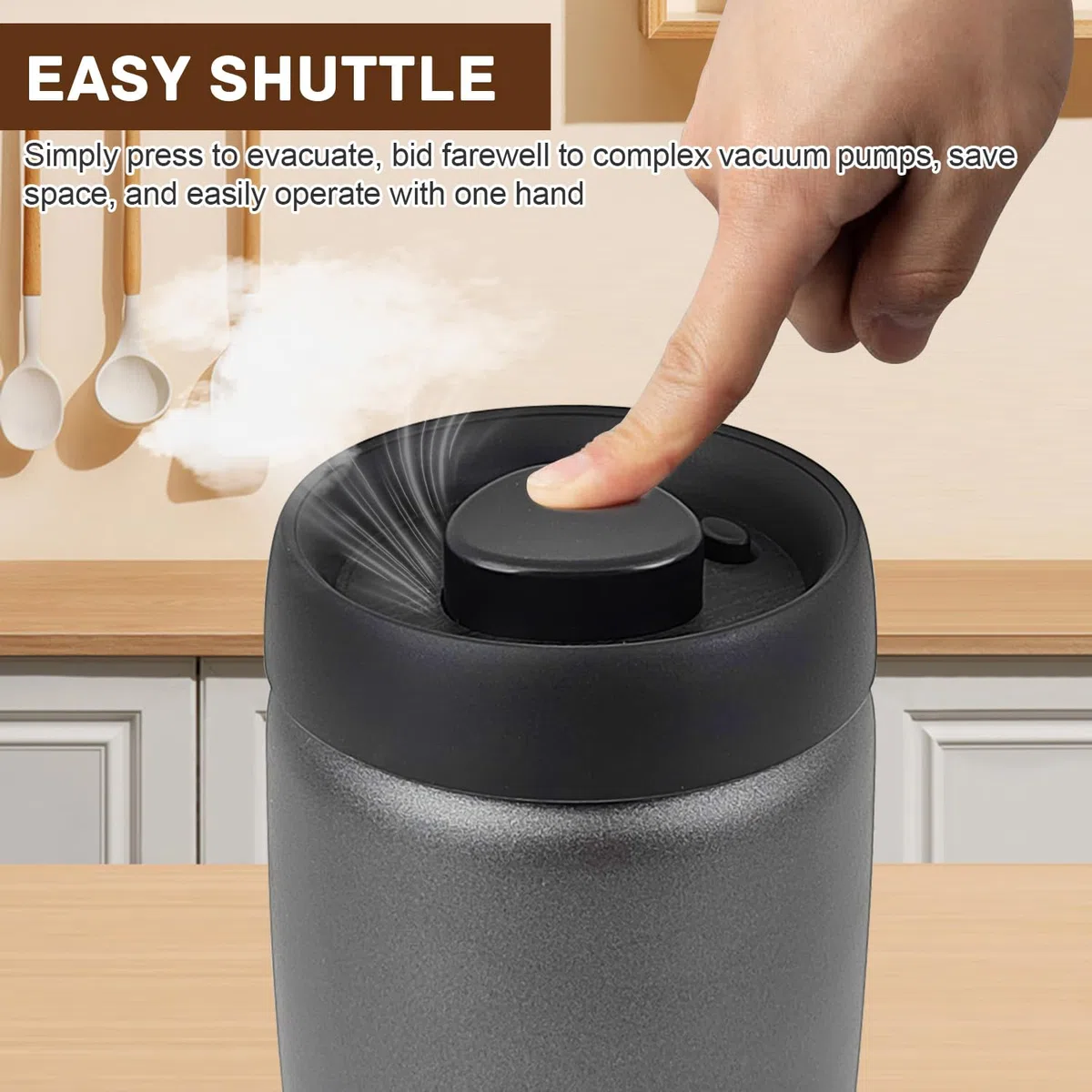Barattolo per Caffè, Tarro da 1,2L Ermetico in Acciaio Inox con Tappo Sotto Vuoto, Vuoto con Un Solo Pulsante per Conservare la Frescura, per Conservare Grani di Caffè, Tè, Noci, Cacao