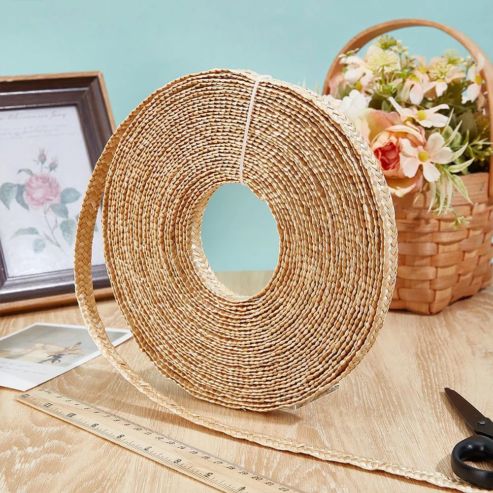BENECREAT Nastro di Paglia di Grano Da 12m per Realizzare Cappelli, Nastro di Paglia di Iuta Largo 12mm per Realizzare Cappelli, Accessori Fai Da Te, Color Mandorla Sbollentata
