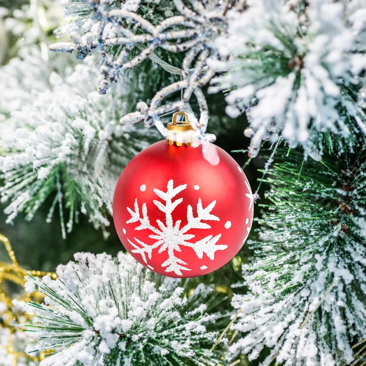 SULOLI 44 Pezzi Palline di Natale,Accessori Decorazioni Albero di Natale,Addobbi Palline per Albero di Natale (Oro-Rosso)
