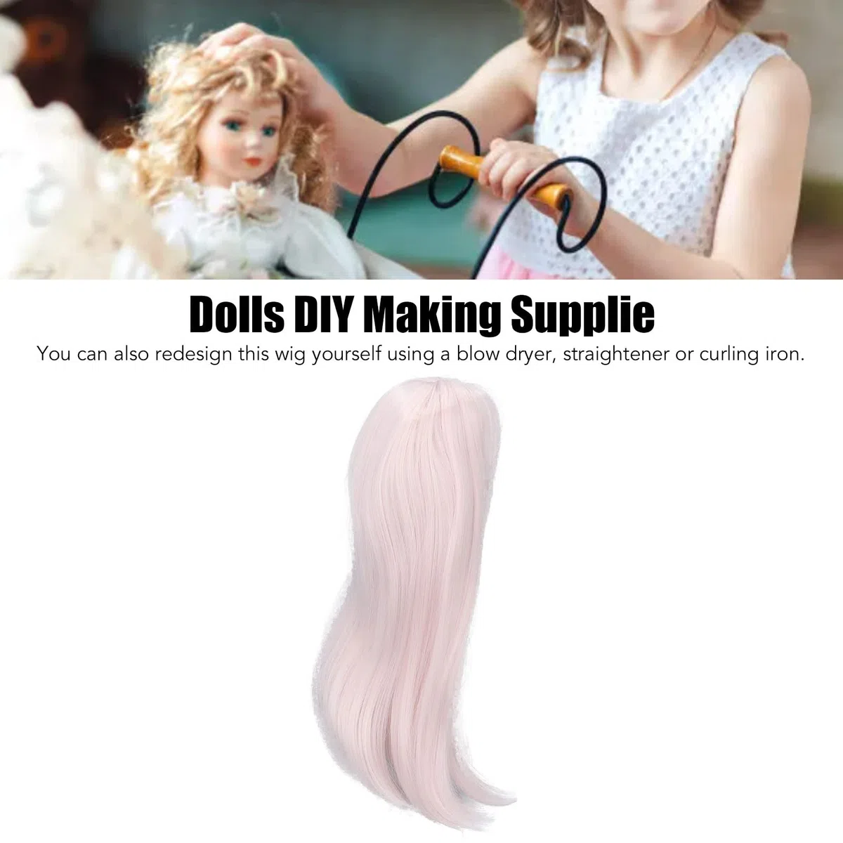 Zerodis 1/3 BJD - Parrucca per bambola SD, 21-24 cm, in seta naturale morbida ad alta temperatura, capelli lunghi e lisci mohair, con frangia per indossare parrucca per bambole BJD, colore rosa fai da