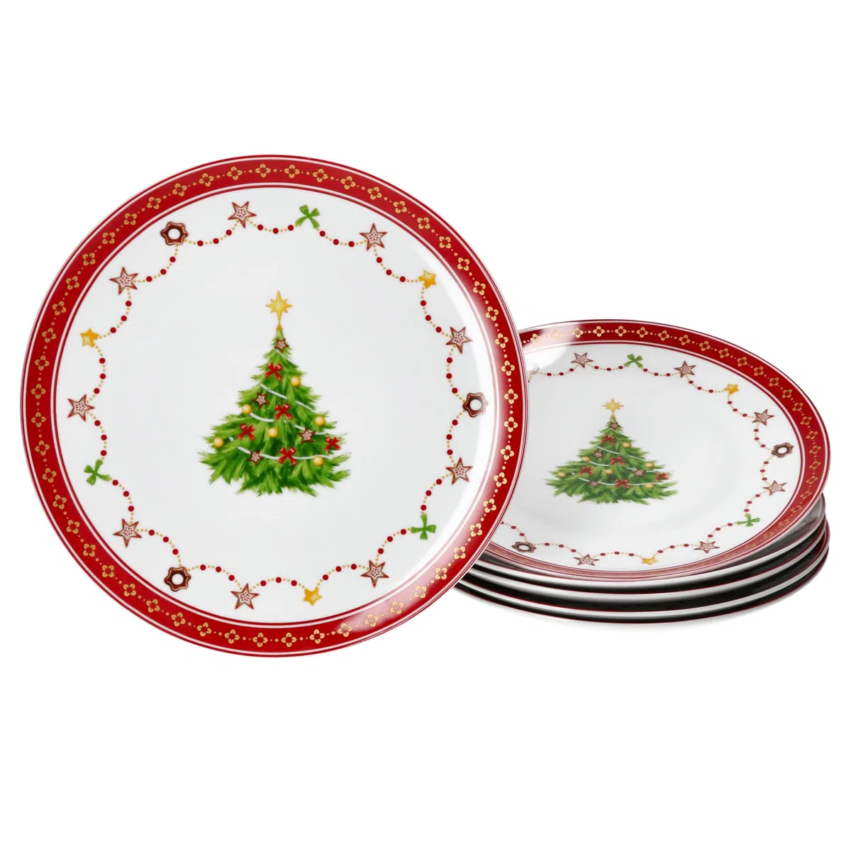 MamboCat Sogno di Natale - Set da 6 piatti da dessert in porcellana, piccoli piatti da colazione per 6 persone con decorazioni natalizie, servizio per insalata, dessert e altro, stoviglie per Natale