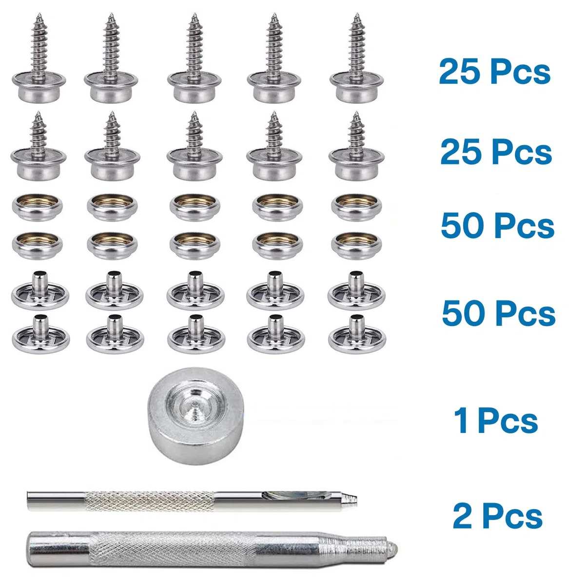 MMOBIEL Kit Bottoni a Pressione da 153 Pezzi Dispositivi di Chiusura a Pressione con Vite per Forti Sollecitazioni Marina 3/8 Pollice, 5/8 Incavo Compreso Strumento per Bottoni