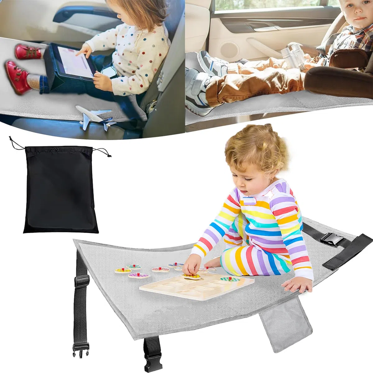 Poggiapiedi per Aeroplano Bambini, panemy Poggiapiedi Aereo Bambini, 77 * 44 Cm, Grigio, Tessuto Oxford, Metallo, Pieghevole, Accessori da Viaggio Utili