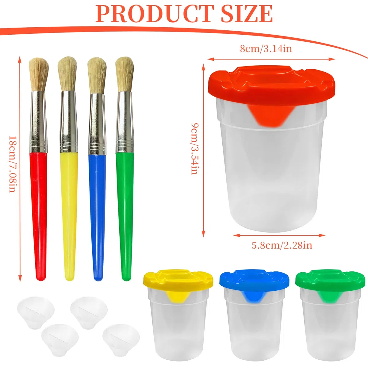 Bicchieri Pittura Bambini, 4 Colori Spill Proof Tazze con 4 Pennelli, Barattoli Acqua per Scuola e Asilo, Ideale per Tempere e Acquerelli (Multicolore)