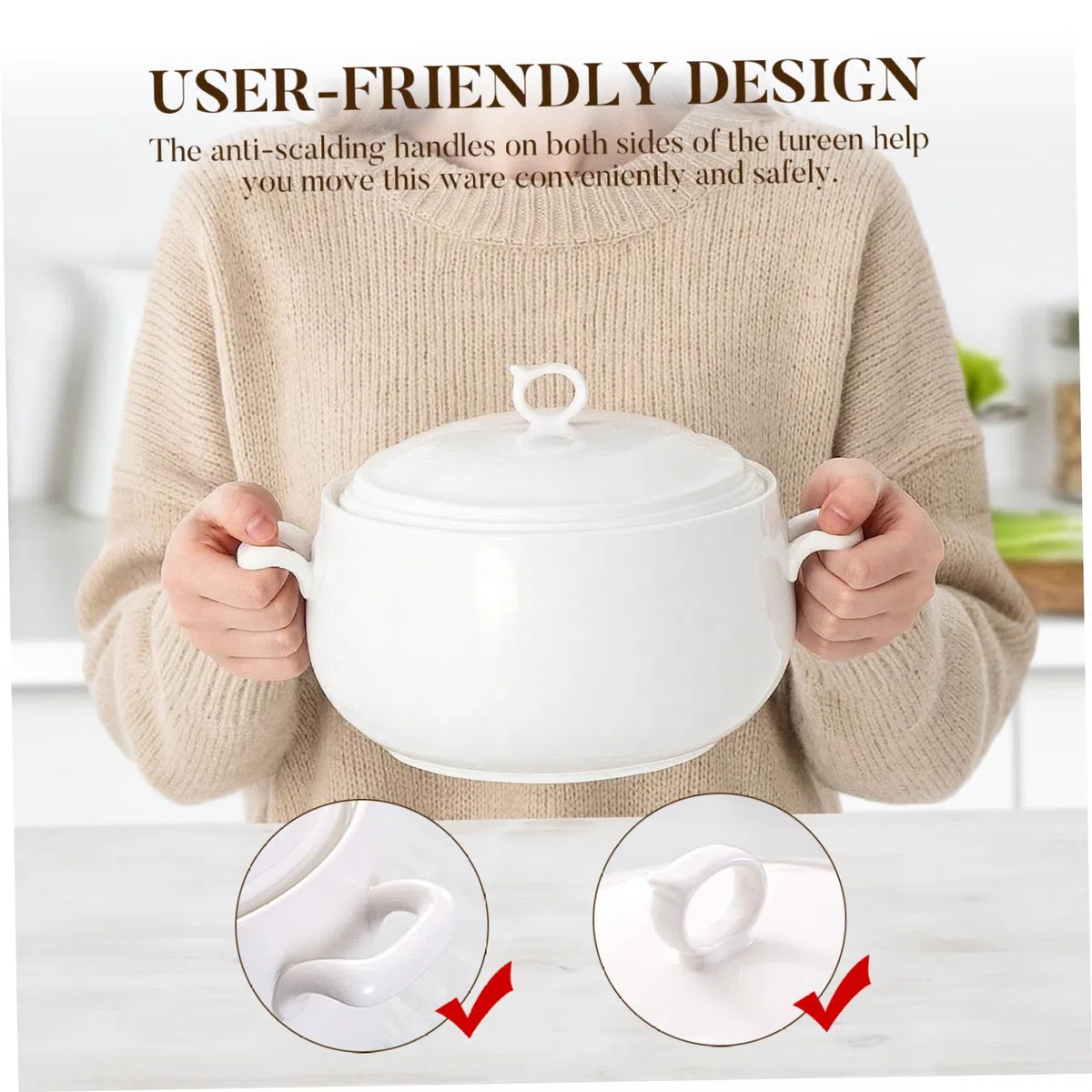 Zuppiera da 3000 ml, ciotole da portata rotonde in ceramica con coperchi, ciotole da zuppa resistenti al calore con manici, adatte al microonde per ristoranti, cucine domestiche