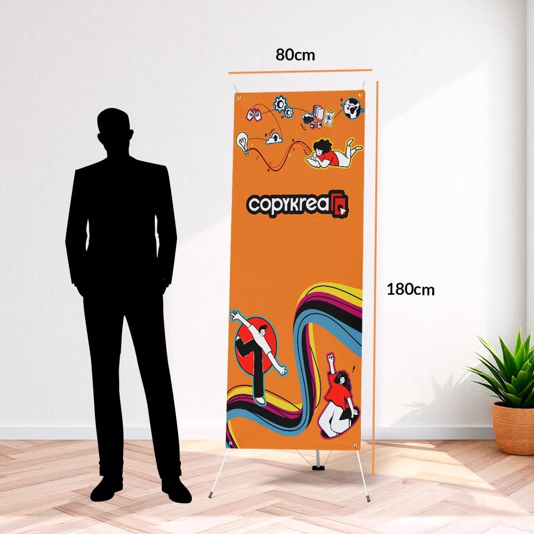 X banner personalizzato | Espositore pubblicitario con stampa inclusa | Photocall personalizzabile 80 x 180 cm | Tela in PVC con struttura a X + custodia per il trasporto