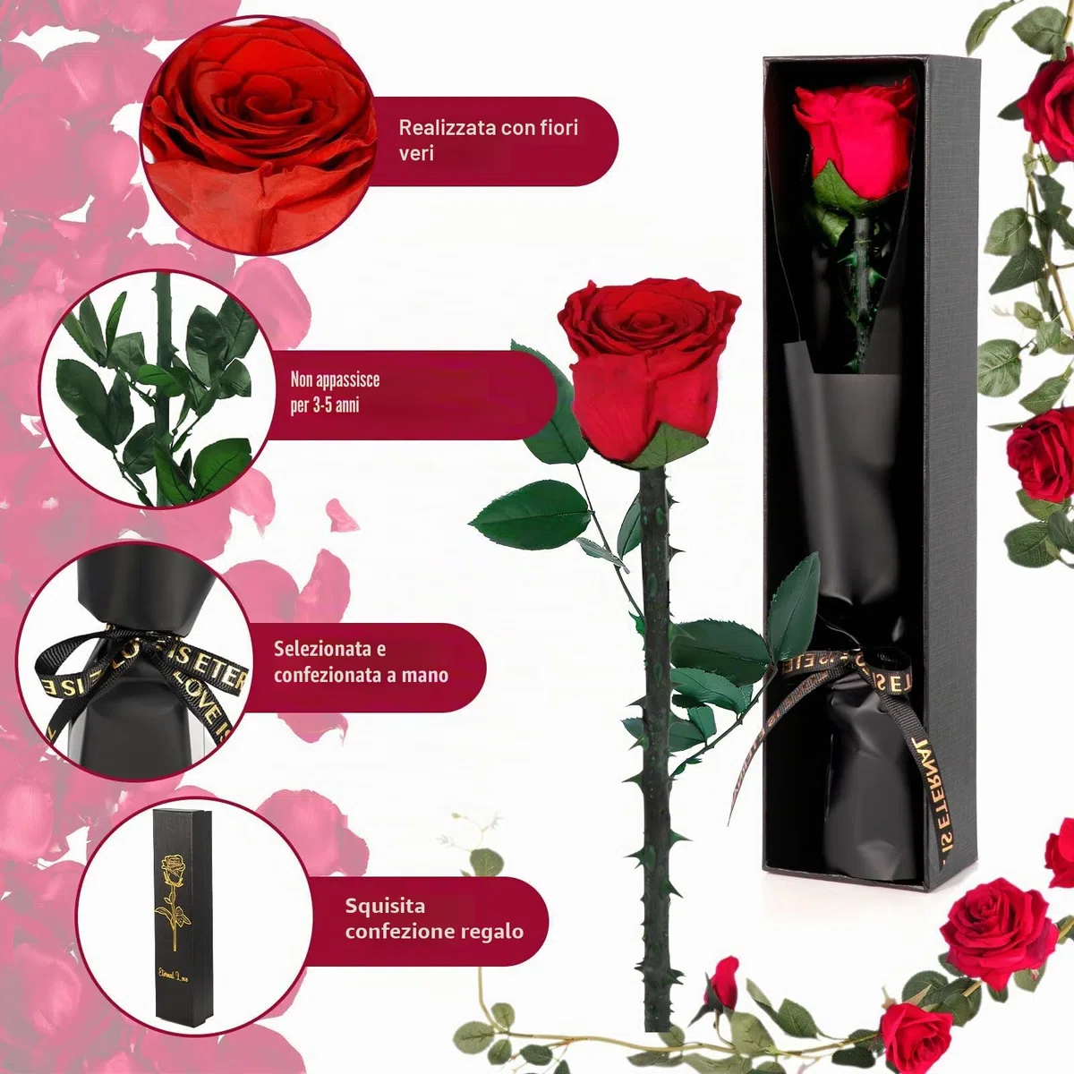Rosa Stabilizzata Vera Rosa Eterna San Valentino per Lei, Regali San Valentino per Donna, Rose Stabilizzate San Valentino, Regali Mamma Fidanzata Moglie Sorella