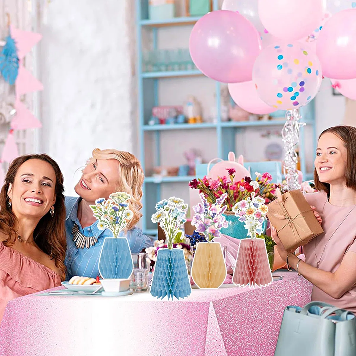 9 Pezzi Centrotavola Floreale, Fiori Selvatici Centro Tavola, Primavera Decorazione da Tavolo Nido d'Ape per Gender Reveal Compleanno Baby Shower Farfalla Battesimo Party