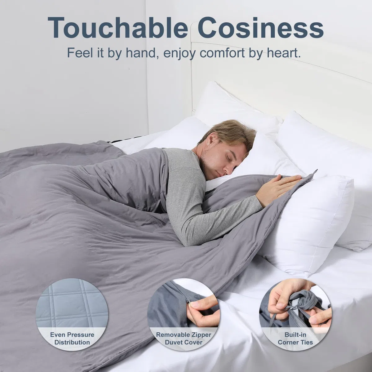 Winthome Coperta Ponderata con Copripiumino 150x205cm 10.4kg, Weighted Blanket Anxiety, Coperta Antistress per Sonno Profondo e Migliore Recupero, Heavy Blanket Accogliente Adulto (Grigio)