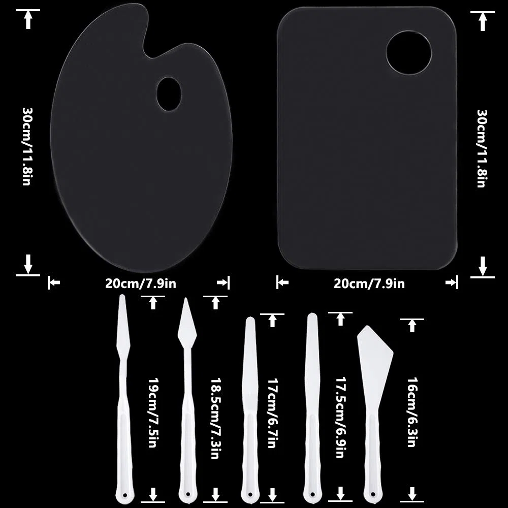 Rybtd 2Pz Acrilico Trasparente Tavolozza di Vernice con 5 PZ Spatole per Artisti in Plastica Tavolozza di Plastica Ovale per Pittura con foro per il pollice Forma Ovale Tavolozza Artistica