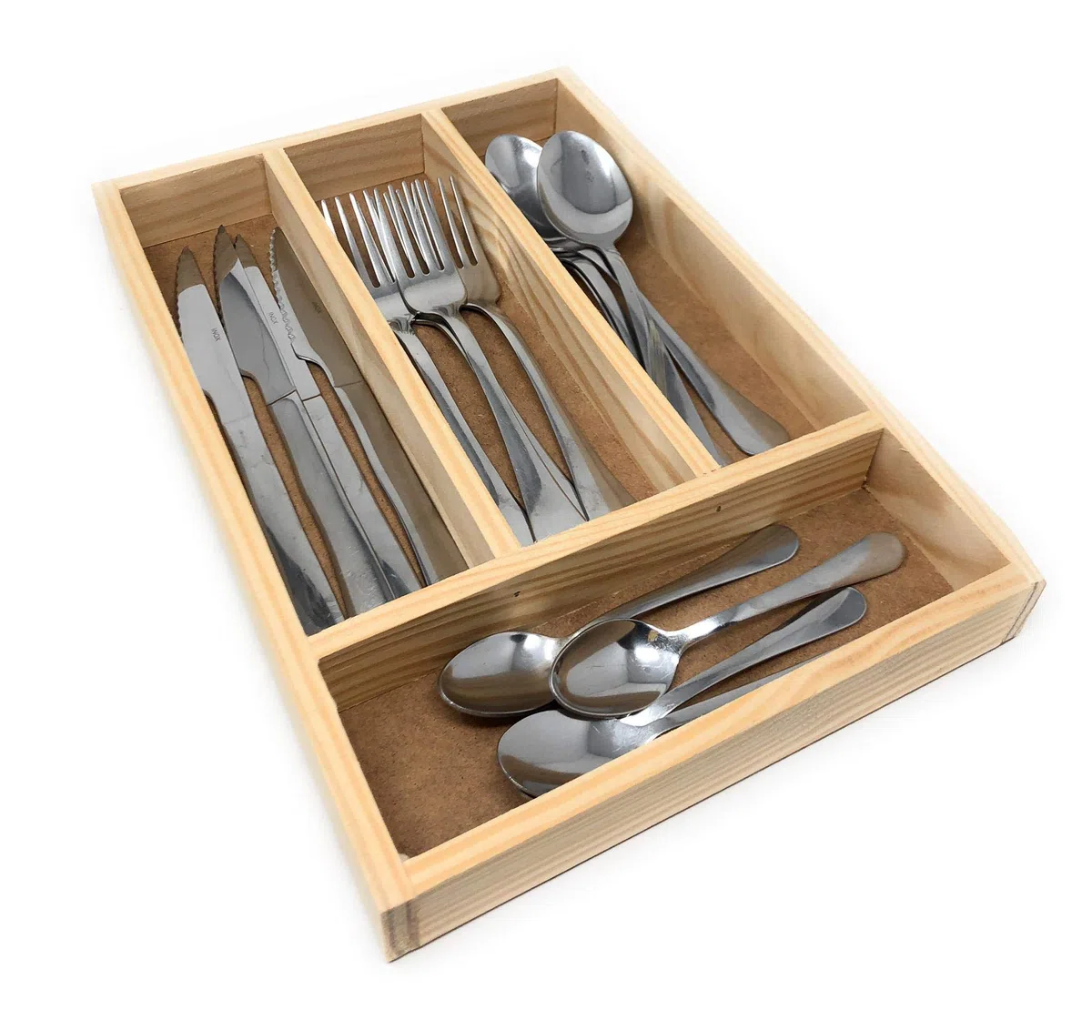 Portaposate Adatto per Cassetto - Organizzatori di Cassetti di Cucina - Vassoio Portaposate Porta-Coltelli e Porta Utensili da Cucina in Legno Naturale - 32 x 22 x 3,5 cm
