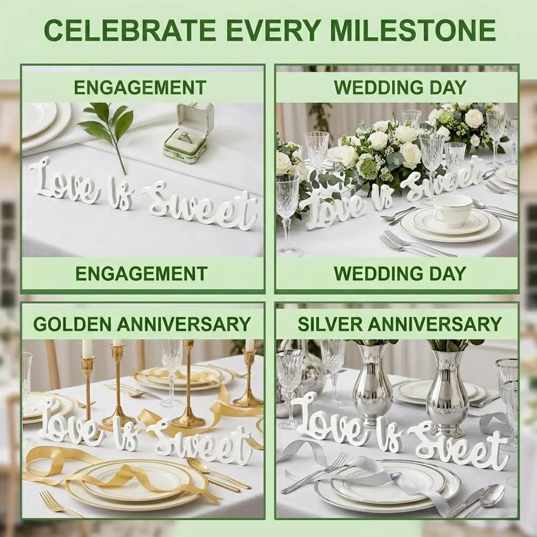 Decorazione da Tavolo in Legno "Love Is Sweet" - Perfetta per Matrimonio, Anniversario e Casa - Idea Regalo per Coppie e Sposi