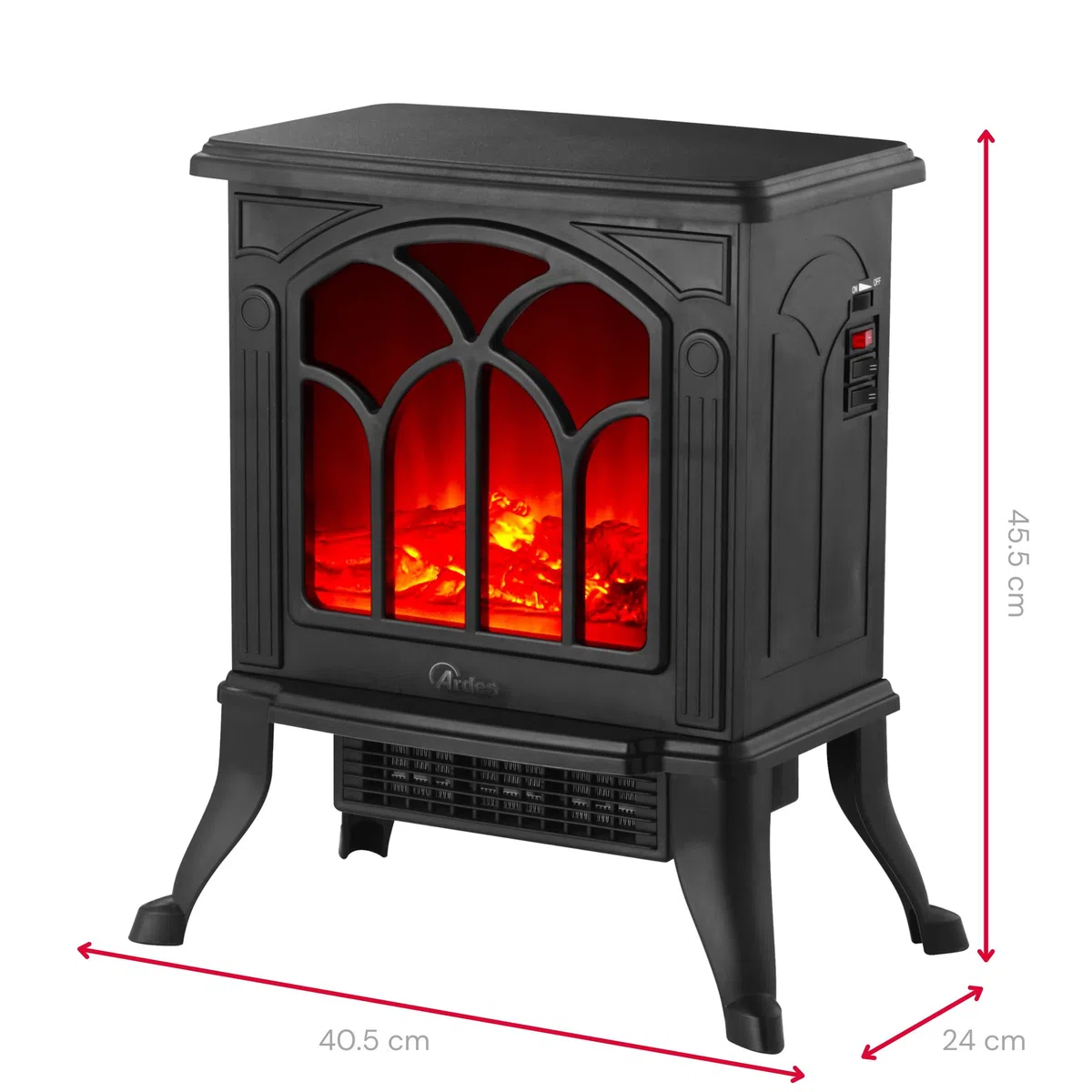 ARDES - AR354 Camino Elettrico Ceramico Effetto Legna Ardente CAMINO' JR, Caminetto Elettrico Fiamma Regolabile e Termostato, Stufa Finto Camino Elettrica, Stufa Elettrica Effetto Camino Classico Nero