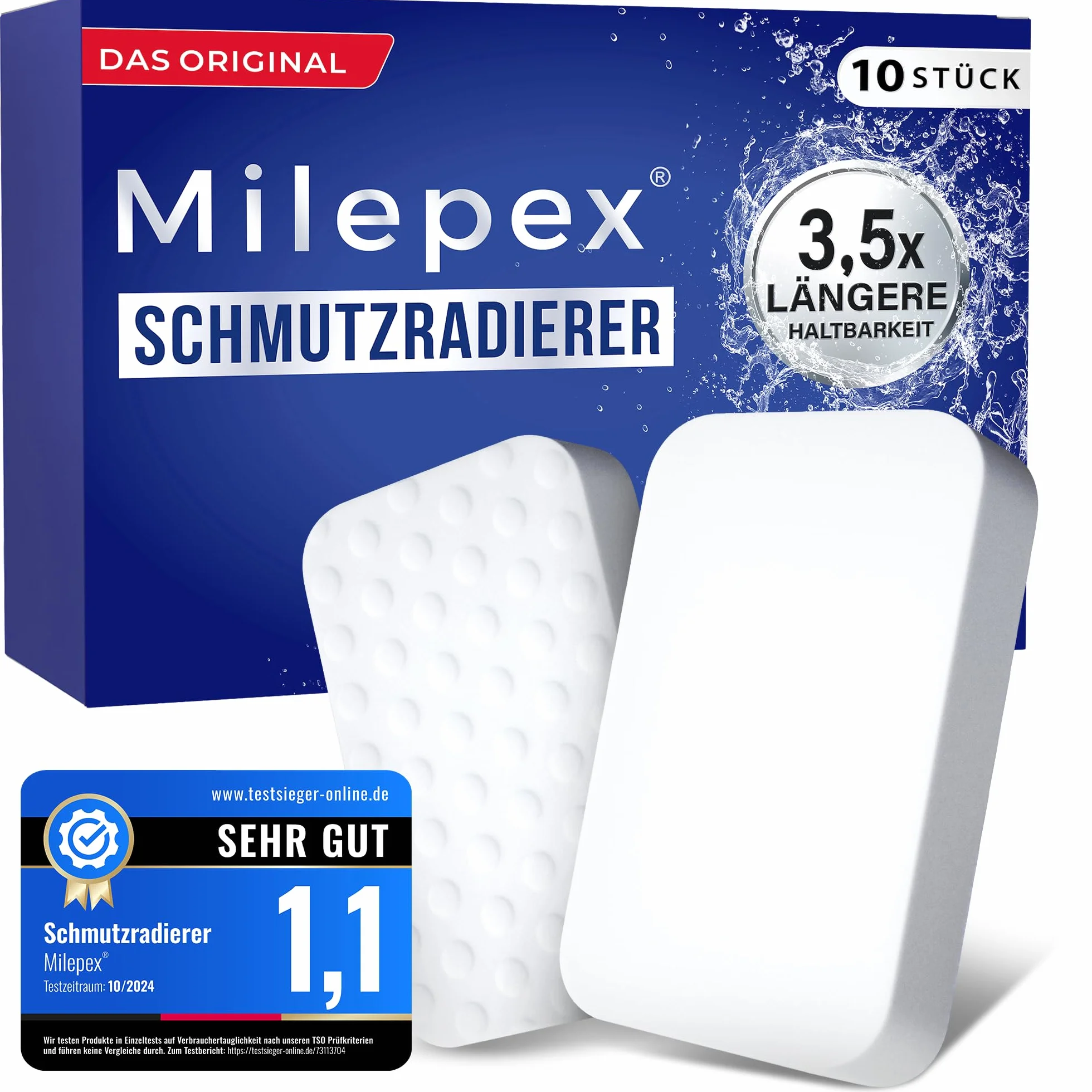 Milepex Gomma per lo sporco [10x] – Spugna di alta qualità per parete, pavimento, sneaker e auto, spugna magica & Magic Eraser per casa, bagno e cucina, extra forte e durevole, solo con acqua